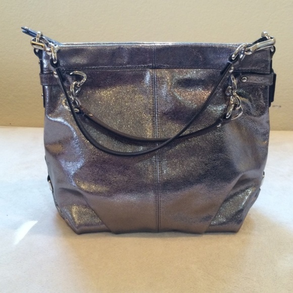 Leather Metallic Coach Bag (pewter) - Picture 2 of 8